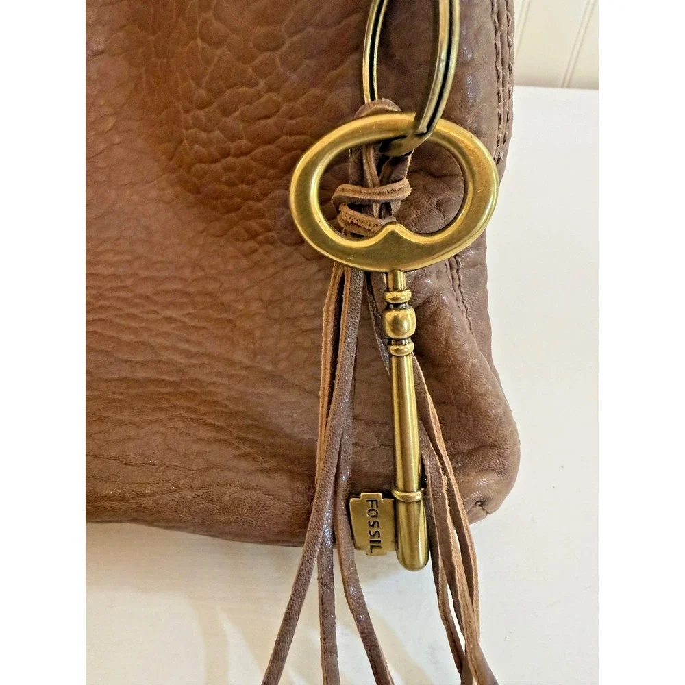Fossil Shoulder Bag Womens Medium Brown Leather Long Live Vintage Hobo Tassel